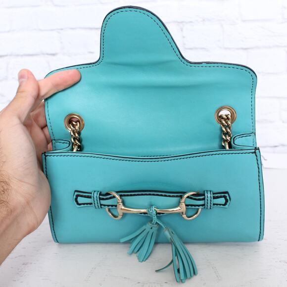 Gucci Emily Turquoise Calfskin Leather Crossbody and Shoulder Purse A4979 - Picture 8 of 10